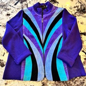 Bob Mackie Wearable Art Item,  Women's zip-front colorful suede jacket size L